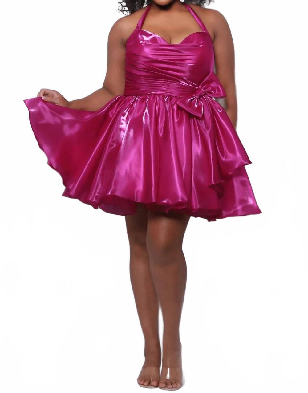 NEW SYDNEY'S CLOSET hot satin halter mini ball gown in berry